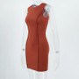 Summer Ladies Round Neck Sleeveless Solid Color Fashion Slim Bodycon Dress