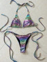 Sexy Bikini Set Snake Print Shiny Two Pieces Lace-Up Women's Swimsuit Rhinestone Accessory Swimsuit