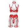 Summer Complicated Heart Print Drill Buckle Sexy Hollow Embroidery Halter Neck Lingerie Set