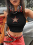 Street Trendy Mesh Hollow Star Pattern Vest Cropped Top Sexy Plunging Top Women