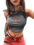 Street Trendy Mesh Hollow Star Pattern Vest Cropped Top Sexy Plunging Top Women