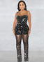 Ladies' Fashion Beaded Mesh Sleeveless Jumpsuit