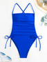 Ladies Solid Color One Piece Drawstring Swimsuit