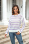 Plus Size Women Cutout Stripe Round Neck Long Sleeve Sweater