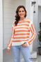 Plus Size Women Cutout Stripe Round Neck Long Sleeve Sweater