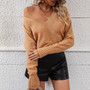 Women Long Sleeve V-Neck Solid Sweater