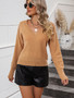 Women Long Sleeve V-Neck Solid Sweater