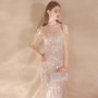 Women Halter Neck Fringe Sequin Formal Party Evening Dress