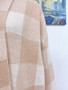 Women check color block knitting cardigan sweater