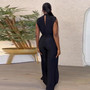 Sexy Mesh Patchwork See-Through Wide Leg Slit Low Back Jumpsuit