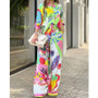 Women Long-sleeved loose-fitting shirt and high-waisted wide-leg trousers two-piece set