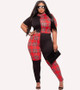 Plus Size Women Summer Plaid Contrast Print Short-sleeved Top and Trousers Two-piece Set