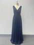 Women V-Neck Beaded Chiffon Sleeveless Side Slit Evening Gown