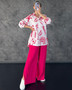 Summer Women long-sleeved printed shirt and high waist slit wide-leg pants two-piece set