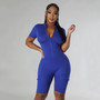 Summer Women's Sexy Tight Fitting Short Sleeve Solid Color Jumpsuit