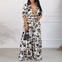 Sexy Printed Ruffle V-Neck Lace-Up Top High Waist Wide Leg  Pants Plus Size Two Piece Set