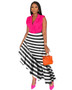 Women Fashion Zipper Stripe Ruffle Dress