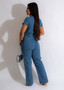 Sexy Fashion Denim Short Sleeve Wide Leg Jumpsuit