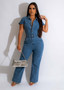 Sexy Fashion Denim Short Sleeve Wide Leg Jumpsuit