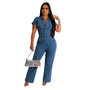 Sexy Fashion Denim Short Sleeve Wide Leg Jumpsuit