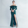 Feather Sequins Off Shoulder Long Sleeve Mermaid Evening Dress