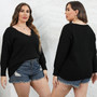 Ladies Fall Winter Woven Top Plus Size Ladies'Lace Patchwork V Neck Pullover Sweater