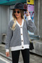 Autumn And Winter Women's Cardigan Sweater Color Matching Button Knitting Shirt Top V-Neck Coat