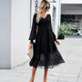 Autumn And Winter Women's Chic Elegant V-Neck Jacquard Long Dress