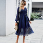 Autumn And Winter Women's Chic Elegant V-Neck Jacquard Long Dress