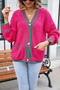 Women's Sweater Plus Size Colorblock Pocket V Neck Coat Cardigan Sweater