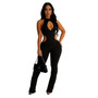 Women Solid Sexy Halter Neck Cutout Jumpsuit