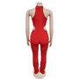 Women Solid Sexy Halter Neck Cutout Jumpsuit