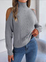 Women Casual Off Shoulder Turtleneck Cutout Long Sleeve Sweater