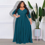 Plus Size Women's Solid Color V-Neck Sexy Long Dress