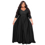 Plus Size Women's Solid Color V-Neck Sexy Long Dress