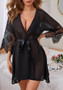 Women Black Sexy Mesh See Through Robe