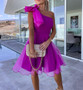 Women One Shoulder Sleeveless Mesh Patchwork Dress