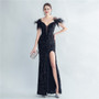 Women Herringbone ostrich velvet sequined mermaid evening dress