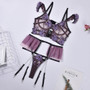 Women Contrasting Mesh Embroidery Sexy Lingerie Three-Piece