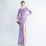 High-density ostrich feather sequin long-sleeved mermaid high-end evening dress