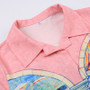 Spring Summer Fashion Trend Ladies Abstract Face Print Turndown Collar Short Sleeve Button Loose Cropped Shirt