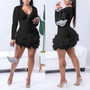 Women's Fashion Solid Color Deep V Feather Patchwork Shorts Jumpsuit Ladies