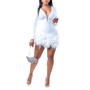 Women's Fashion Solid Color Deep V Feather Patchwork Shorts Jumpsuit Ladies