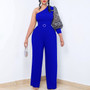 Belted Women's Slash Shoulder Sexy Slim Waist Chic Wide Leg Plus Size Jumpsuit