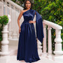 Women's Slash Shoulder Slim Waist Gown Dress