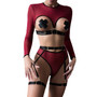 Women Mesh See-Through Lace-Up Three-Piece Sexy Lingerie