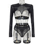 Women Mesh See-Through Lace-Up Three-Piece Sexy Lingerie