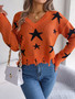 Women Casual V-Neck Star Long Sleeve Knitting Sweater