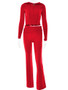 Knitting Hooded Suit Women's Fashion Sexy High Waist Long-Sleeved Trousers Two-Piece Set