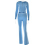 Knitting Hooded Suit Women's Fashion Sexy High Waist Long-Sleeved Trousers Two-Piece Set